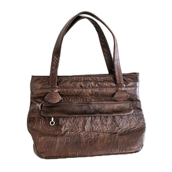 Justin Handbags - Vintage Justin Shiny Brown Leather Cowhide Women’s Shoulder Handbag CLEAN